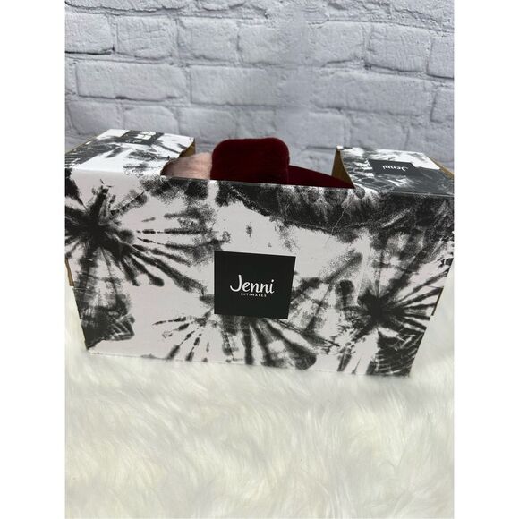 Jenni Intimates Women’s Slippers Faux Fur Striped Slides Pink, Cream & Burgundy - Picture 6 of 6